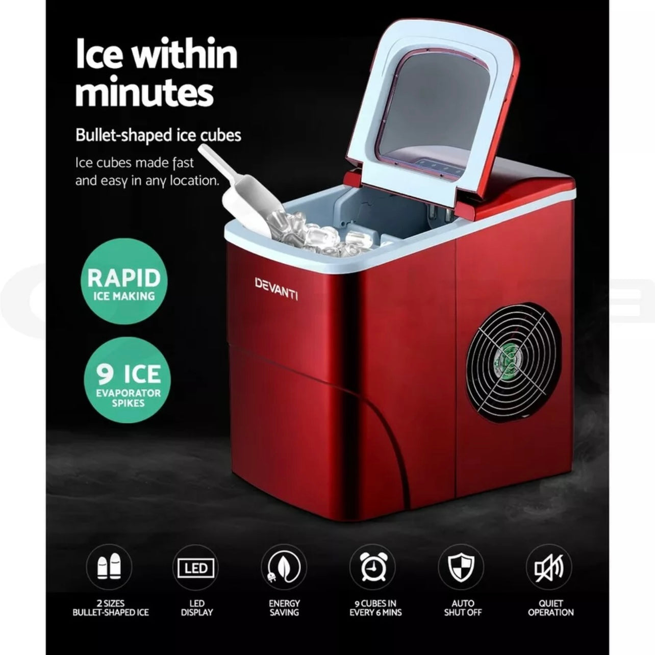 Devanti Ice Maker Machine Commercial Portable Ice Cube Tray Bar Countertop Party