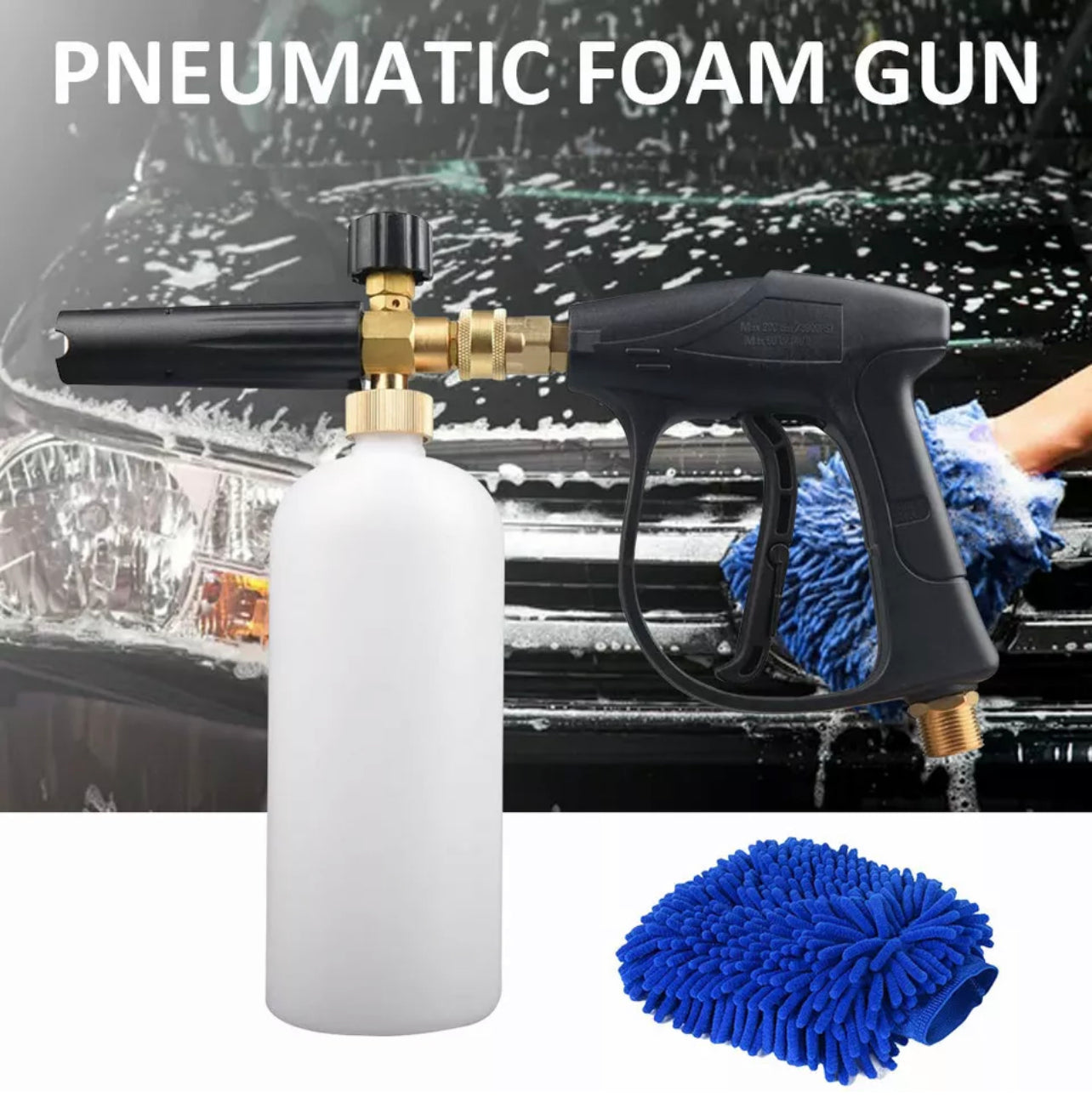 High Pressure Snow Foam Washer Gun Jet Car Wash Lance Cannon 1L Spray Bottle Kit