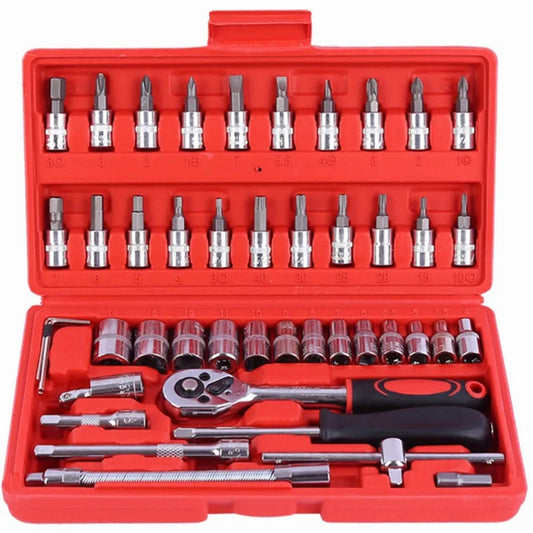 46pcs Socket Wrench Set CRV 1/4" Drive Metric Flexiable Extension Bar Truck Case