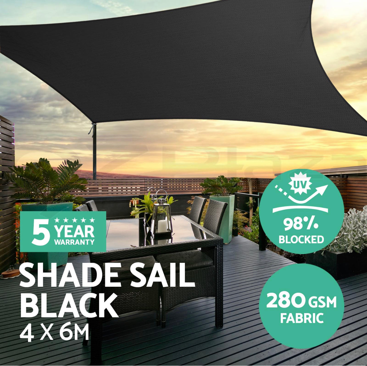 Instahut Shade Sail Cloth Rectangle Sun Awning Shadecloth Heavy Canopy 280gsm