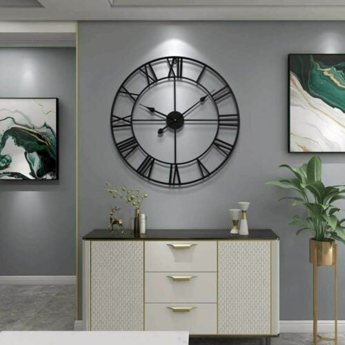 Large Roman Wall Clock Big Numeral Giant Round Face Outdoor Garden Silent