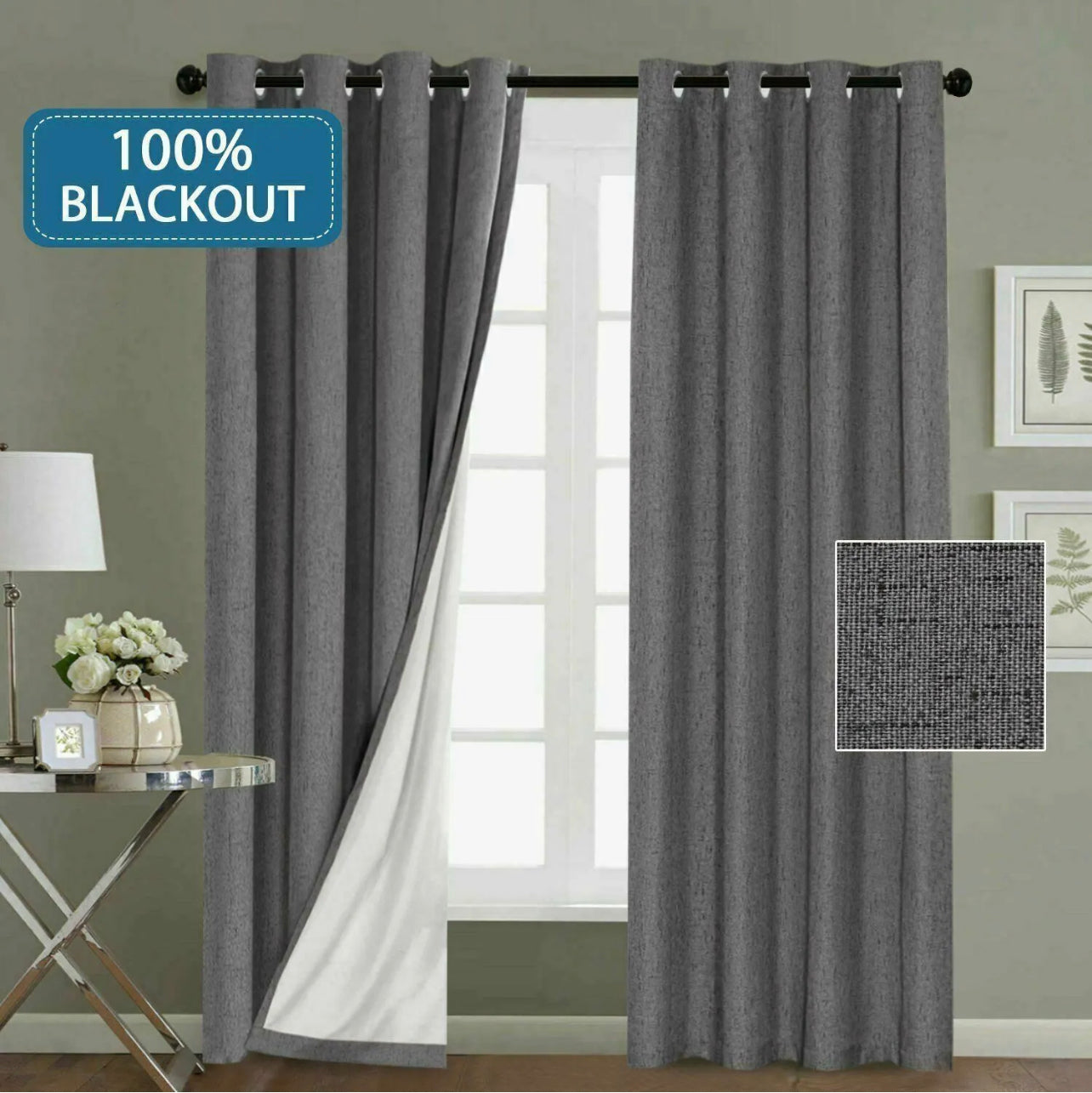 2x 100% Blackout Curtains Pair Rich Linen Textured Curtain Draperies for Bedroom