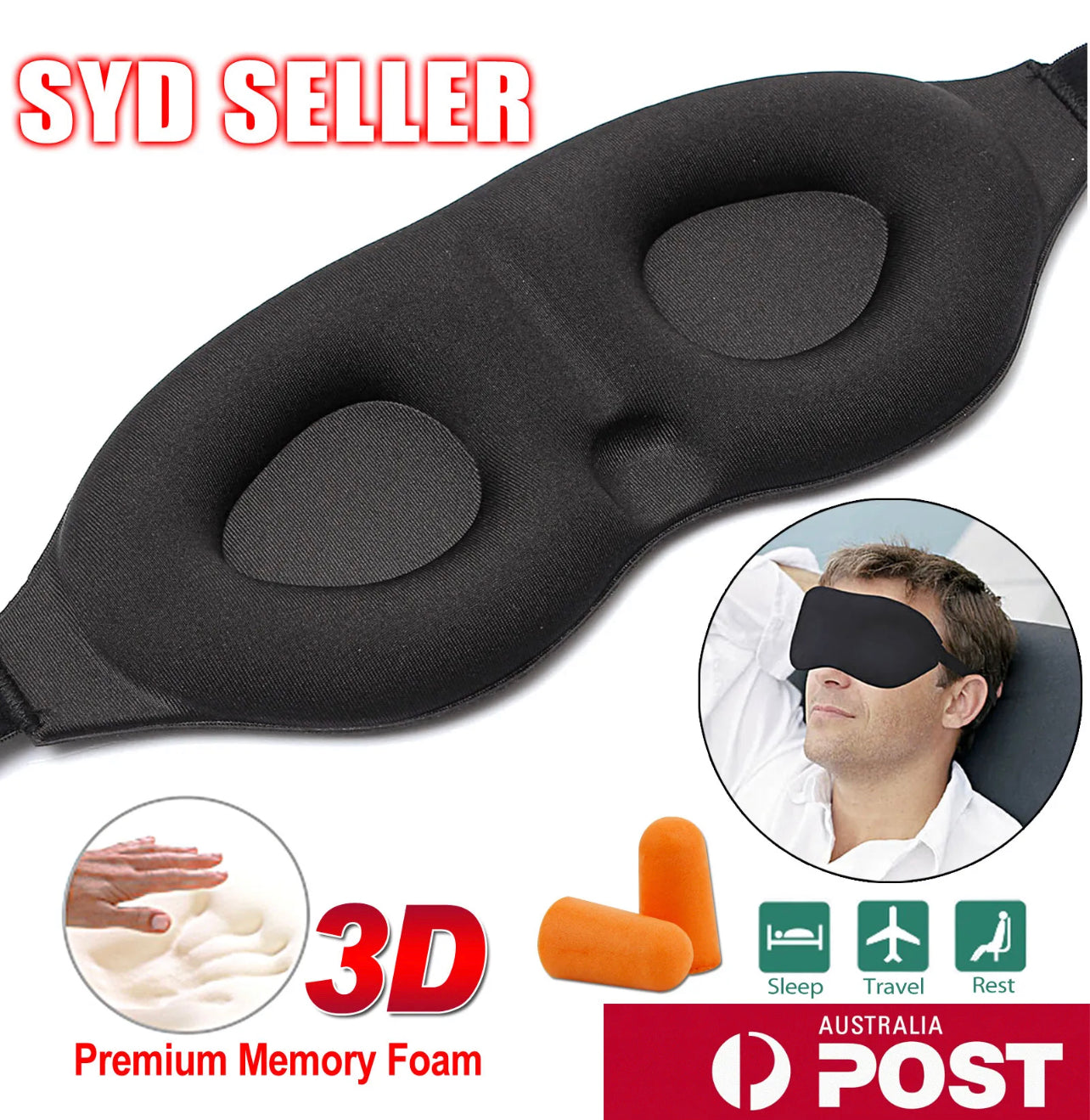 Travel Sleep Eye Mask soft 3D Memory Foam Padded Shade Cover Sleeping Blindfold