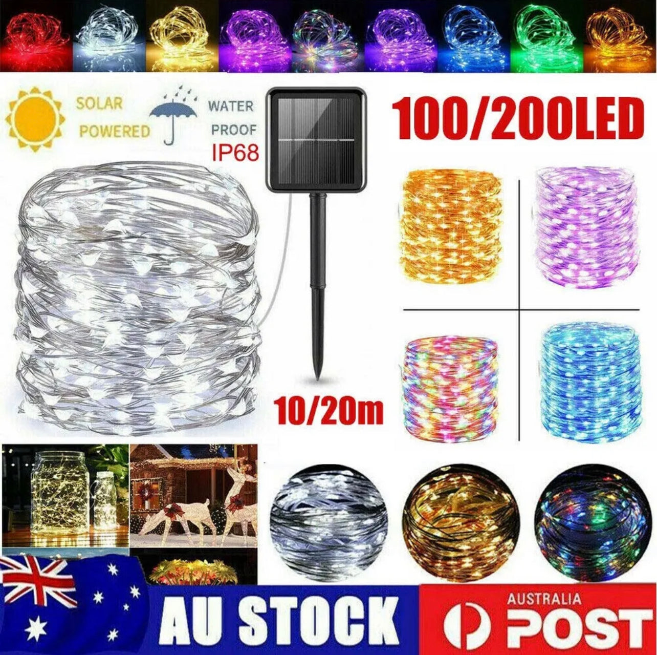 100/300LED Solar String Lights Fairy Garden Outdoor Christmas Party 2023