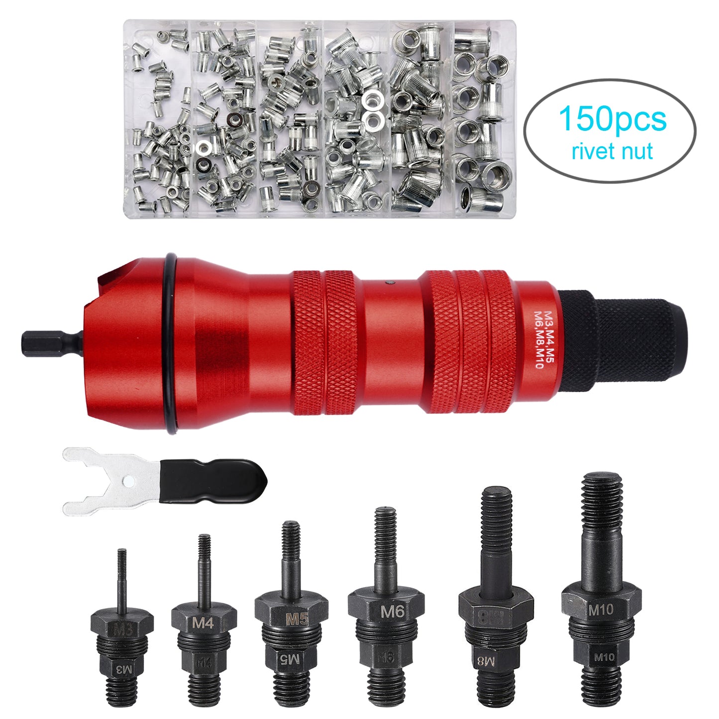 Electric Cordless Riveting Tool Rivet Nut Gun Drill Adapter Attachment M3-10 Kit