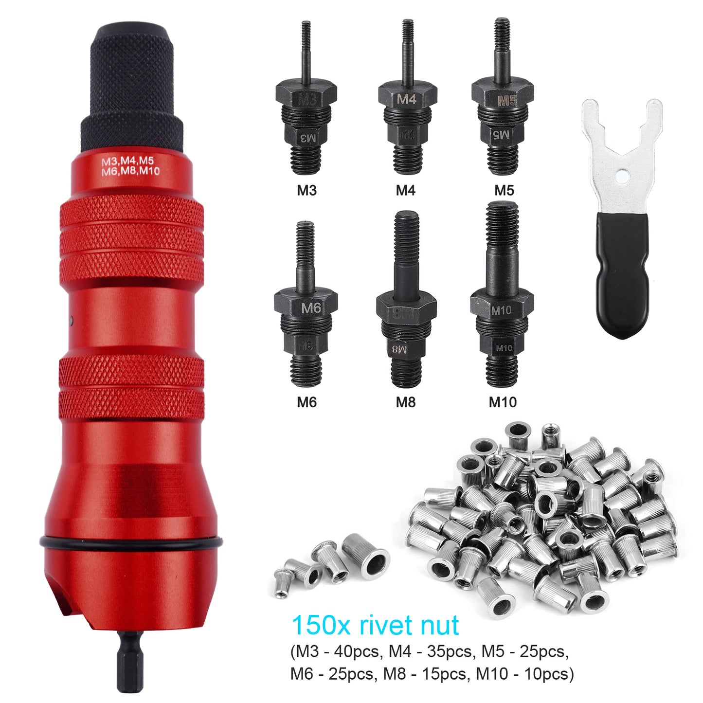 Electric Cordless Riveting Tool Rivet Nut Gun Drill Adapter Attachment M3-10 Kit