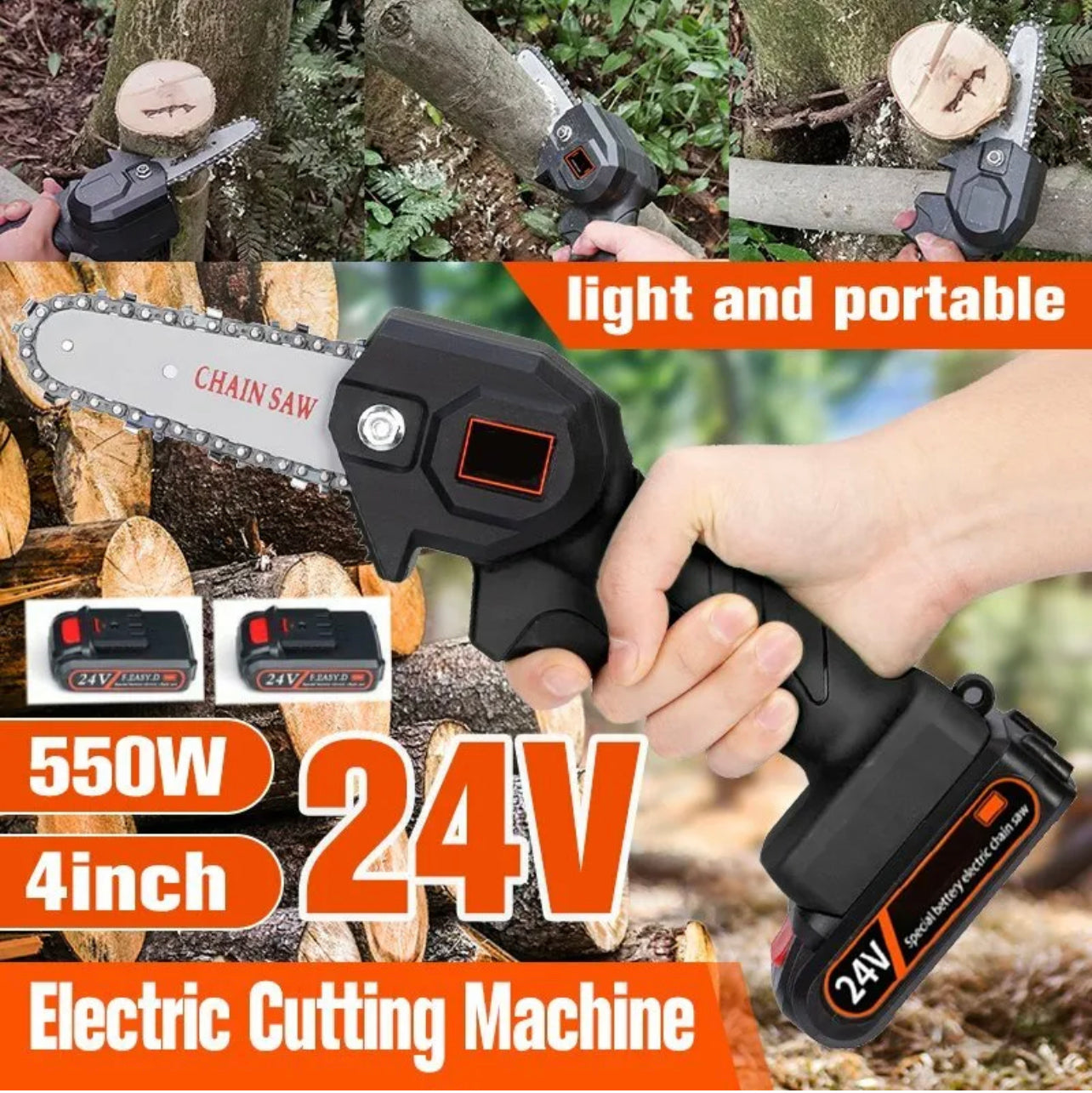 4” Mini Cordless Electric Chainsaw Wood Cutter Saw Rechargeable Battery Powered