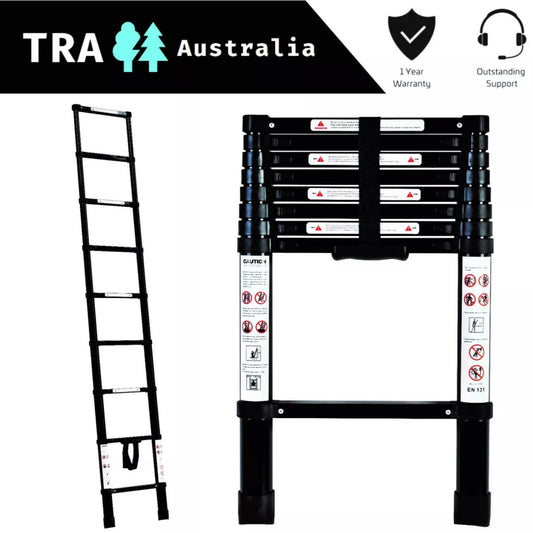 BLACK Portable Telescopic Ladder 2.6m & Carry Bag Caravan RV Parts Accessories