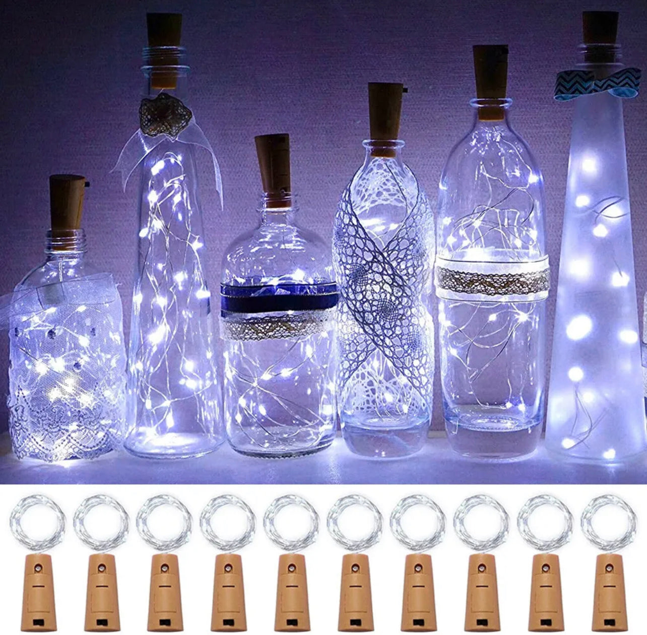 10PCS Fairy Wine Bottle String Lights 20 LED Battery Cork For Party Xmas Wedding