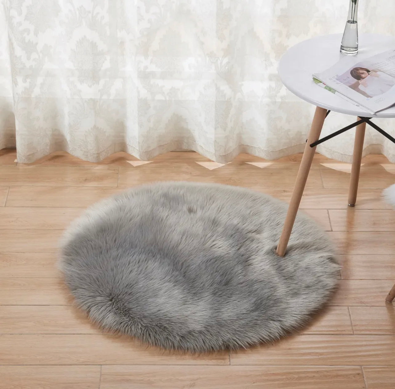 Round Fluffy Rug Shaggy Floor Mat Soft Faux Fur Home Room Bedroom Plush Carpet