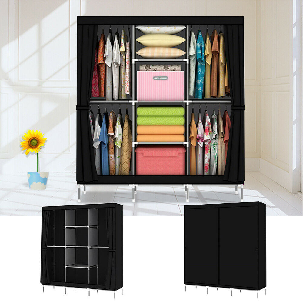 Large Portable Clothes Closet Canvas Wardrobe Storage Organizer with Shelves AU