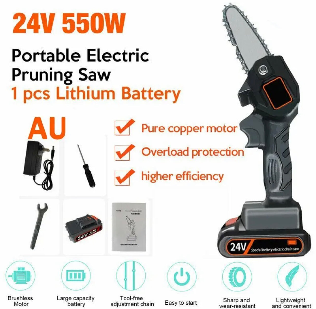 4” Mini Cordless Electric Chainsaw Wood Cutter Saw Rechargeable Battery Powered