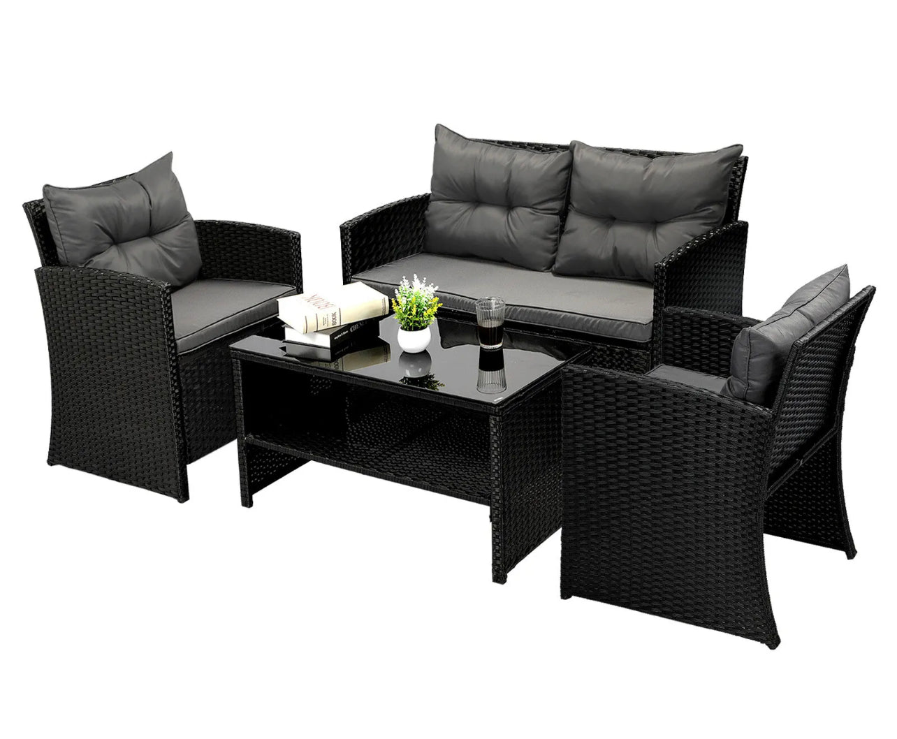 Gardeon 4 PCS Outdoor Furniture Setting Lounge Dining Set Wicker Garden Patio