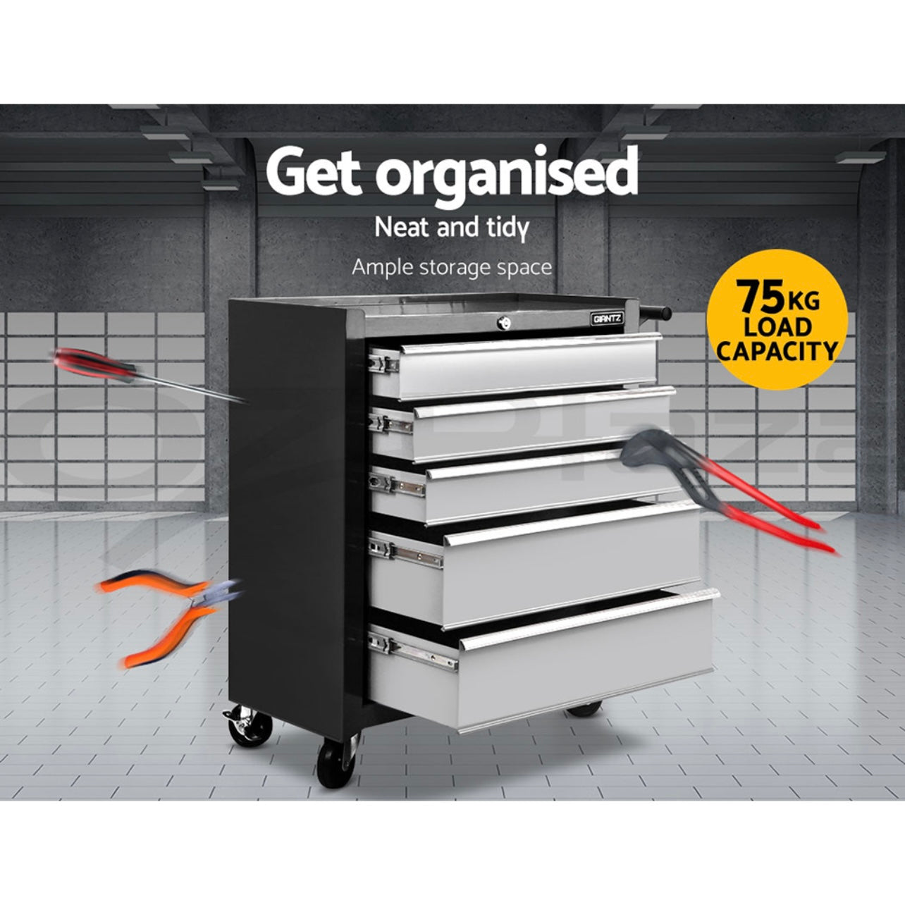 Giantz 5 Drawer Tool Box Cabinet Trolley Chest Garage Storage Organiser Toolbox