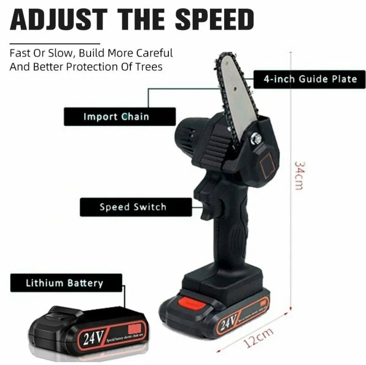 4” Mini Cordless Electric Chainsaw Wood Cutter Saw Rechargeable Battery Powered