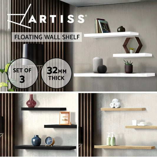 Artiss 3pcs Floating Wall Shelf Set DIY Mount Storage Book Display Rack Wooden