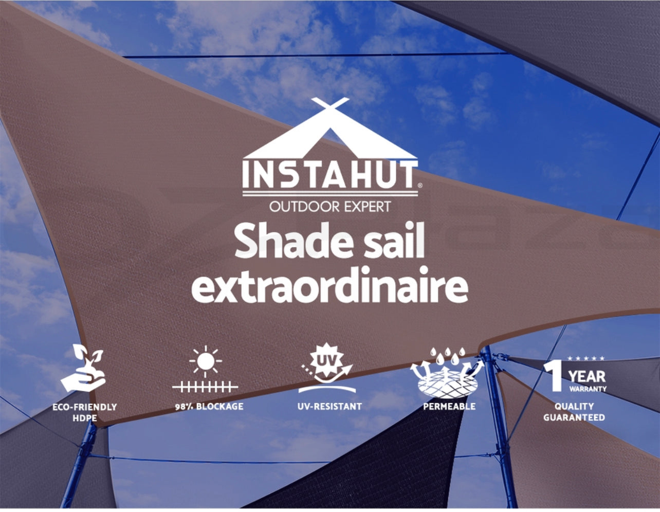 Instahut Shade Sail Cloth Rectangle Sun Awning Shadecloth Heavy Canopy 280gsm