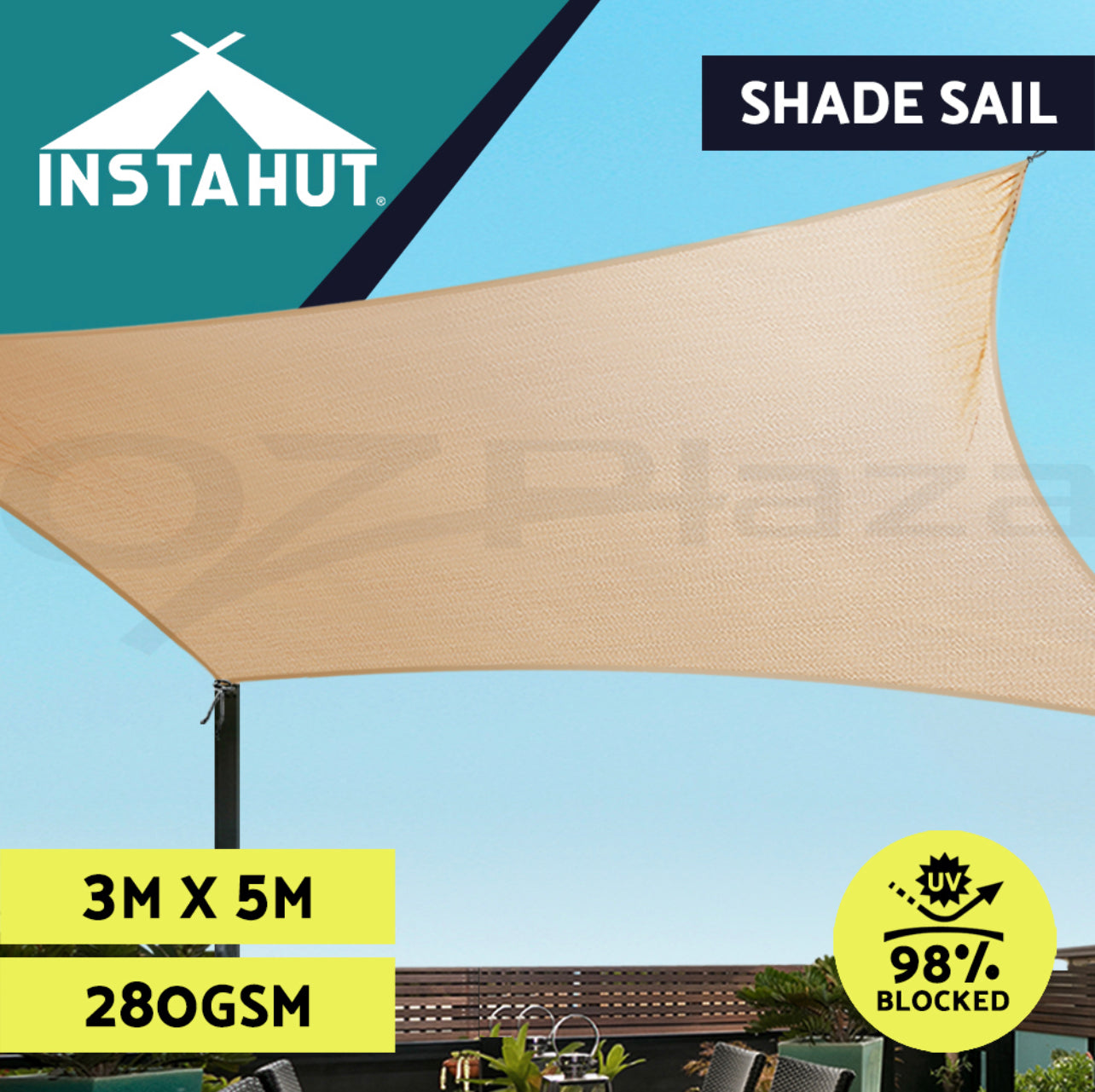 Instahut Shade Sail Cloth Rectangle Sun Awning Shadecloth Heavy Canopy 280gsm