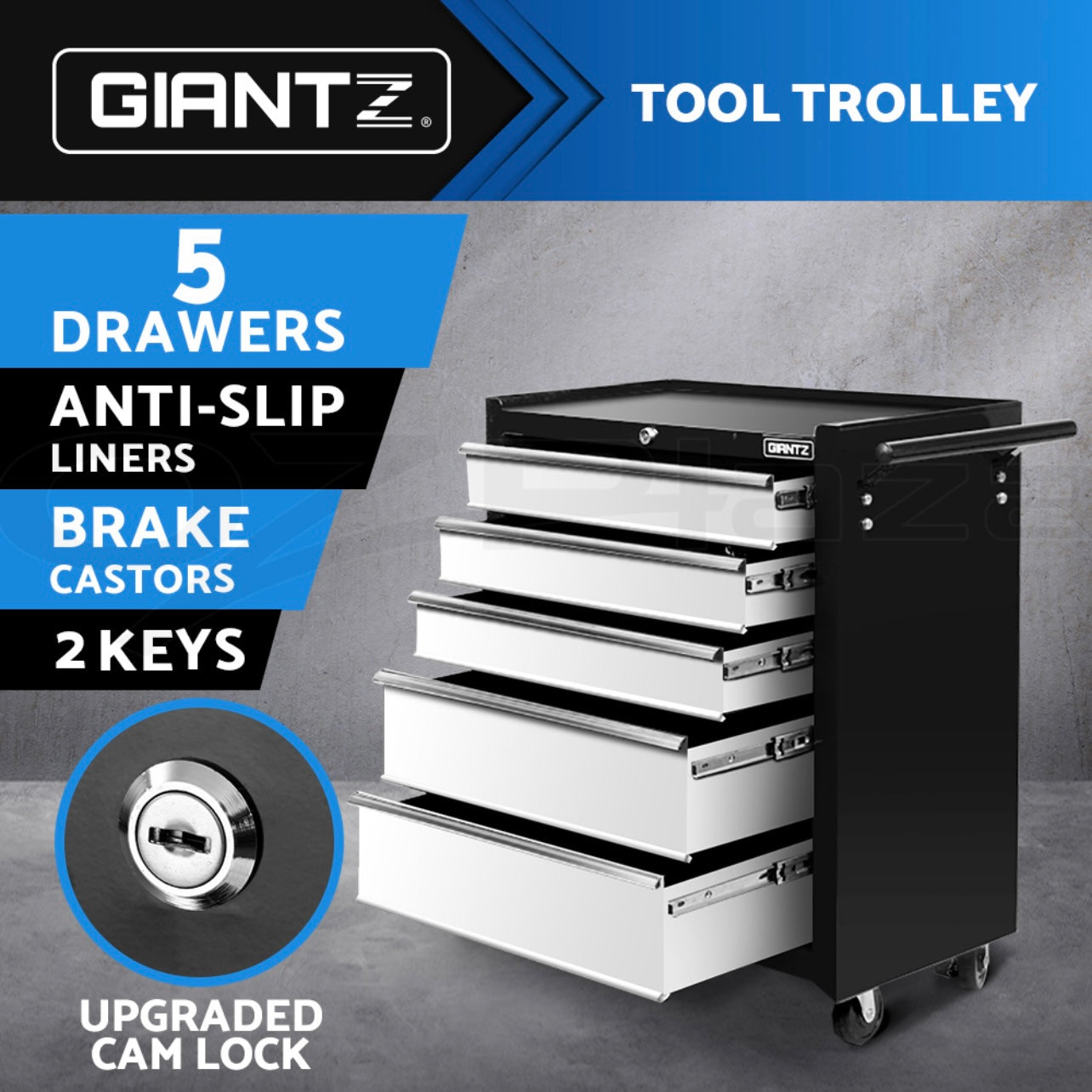 Giantz 5 Drawer Tool Box Cabinet Trolley Chest Garage Storage Organiser Toolbox