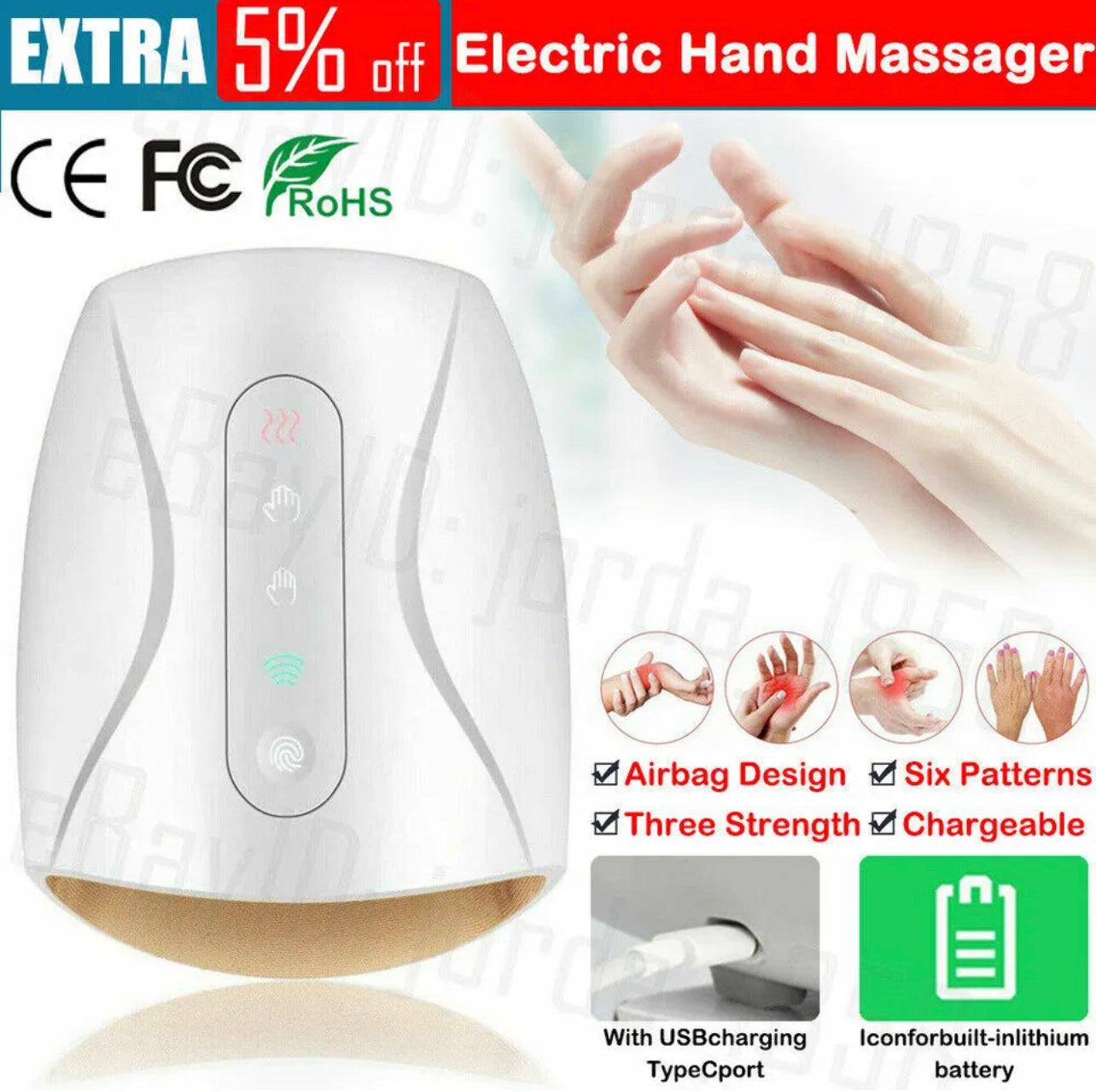 Electric Hand Palm Massager Heated Finger Apparatus Physiother Air Compression