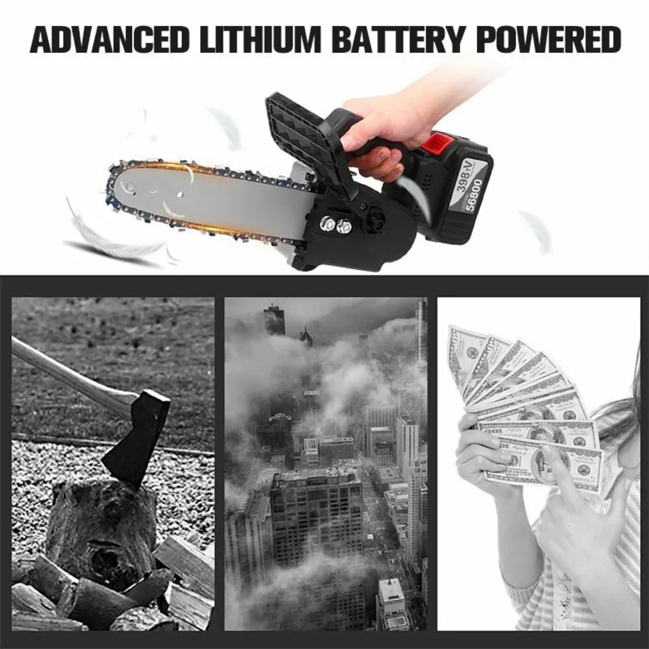 4” Mini Cordless Electric Chainsaw Wood Cutter Saw Rechargeable Battery Powered