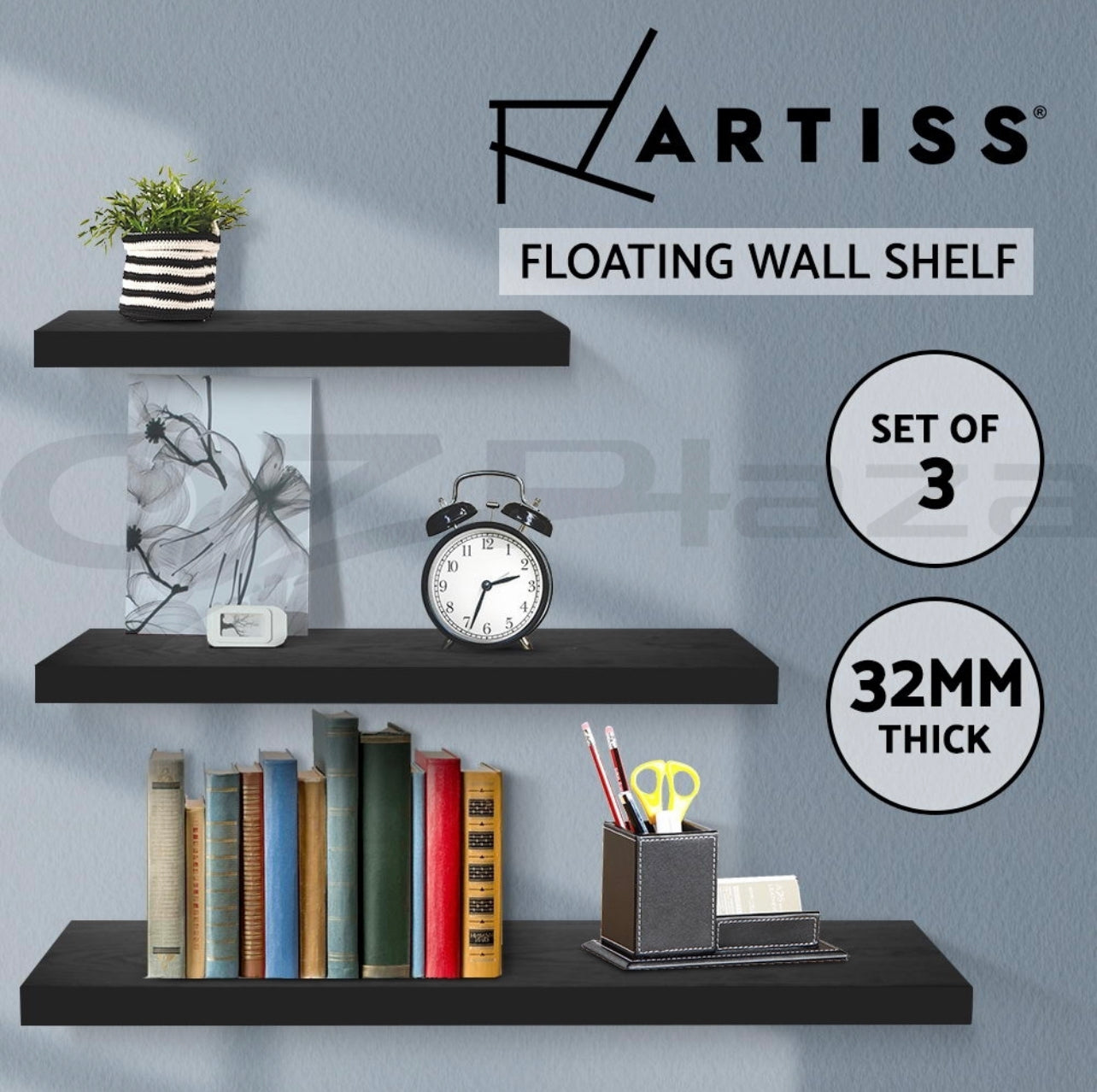 Artiss 3pcs Floating Wall Shelf Set DIY Mount Storage Book Display Rack Wooden