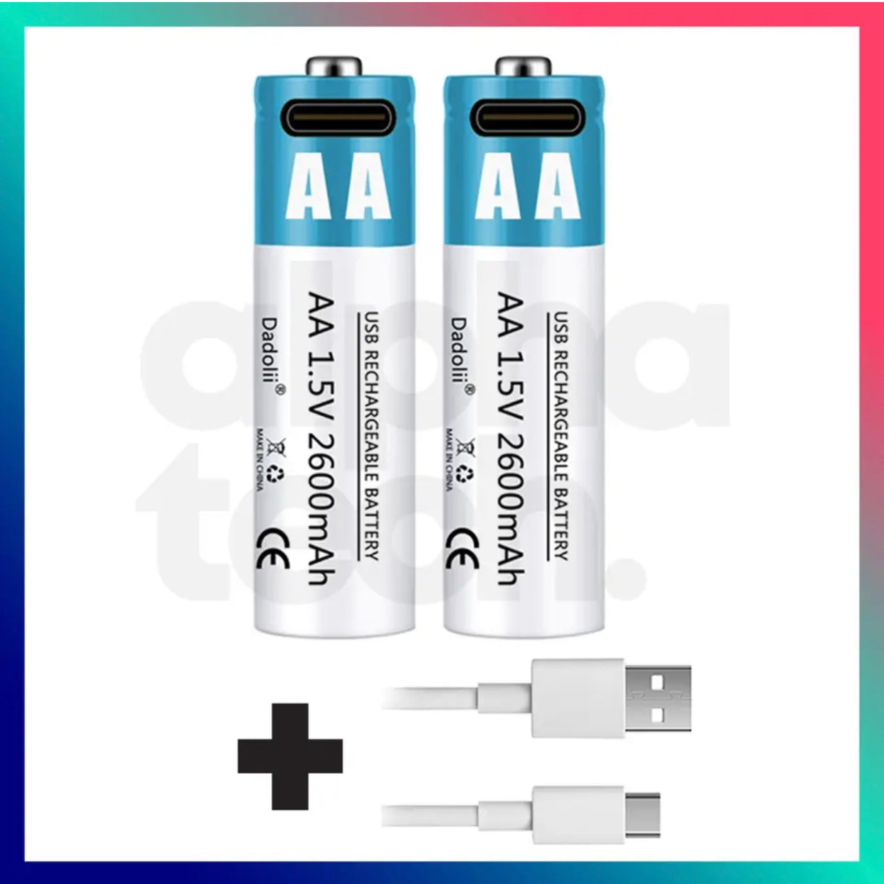 USB-C Rechargeable AA Batteries 1.5V 2600mAh Li-ion with USB Type-C Cable AUS