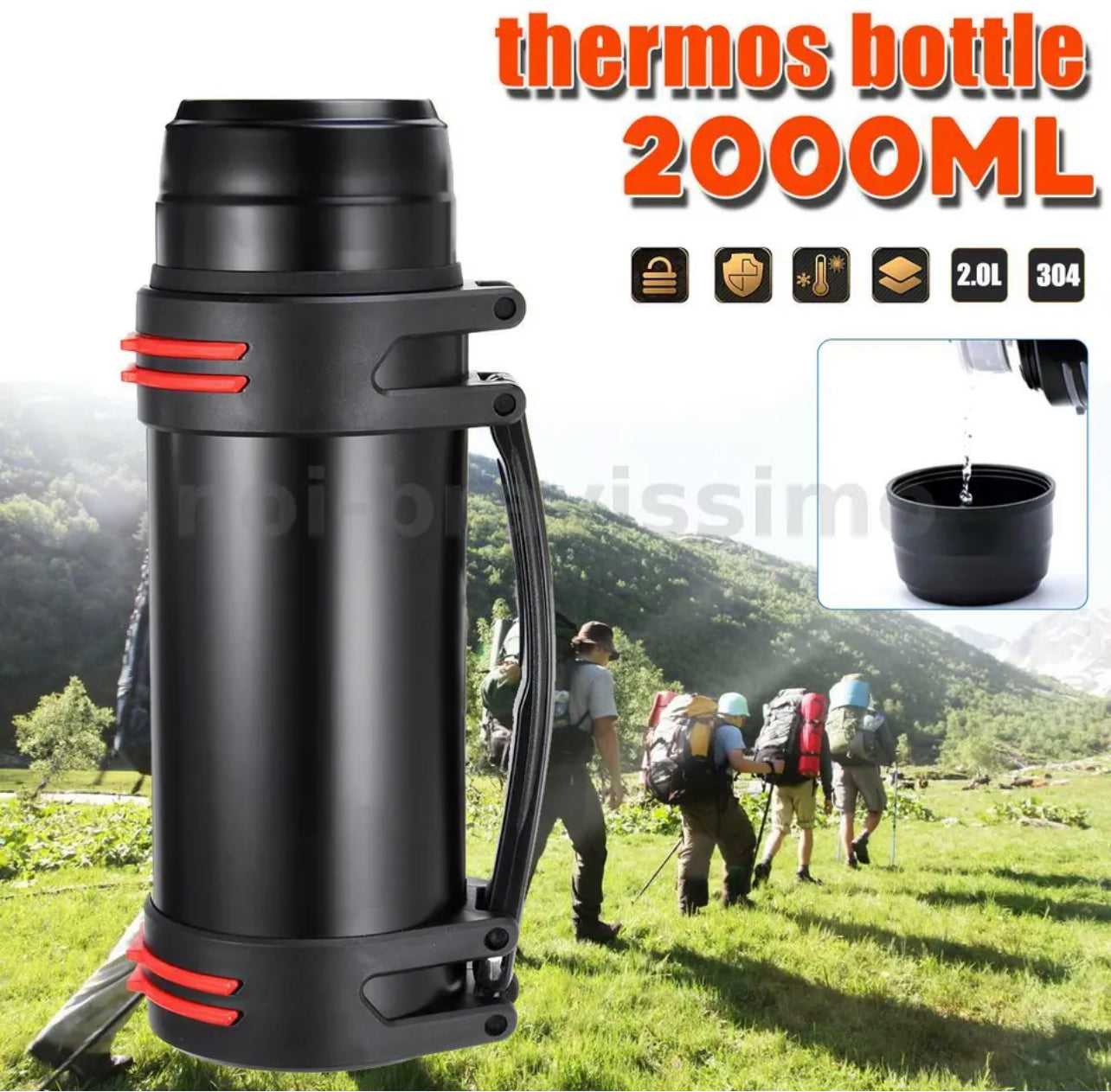 2000ML Stainless Steel Water Bottle Double Wall Insulated Drink Cup Flask Sport