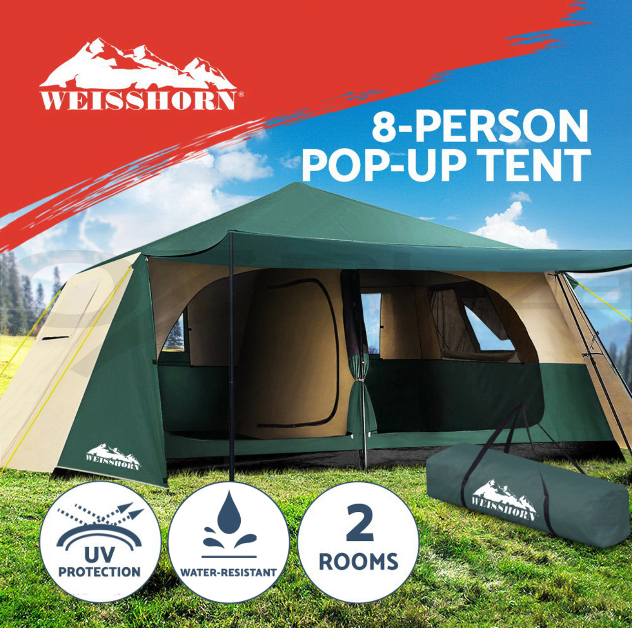 Weisshorn Instant Up Camping Tent Pop up Tents Family Hiking Dome 4-8 Persons