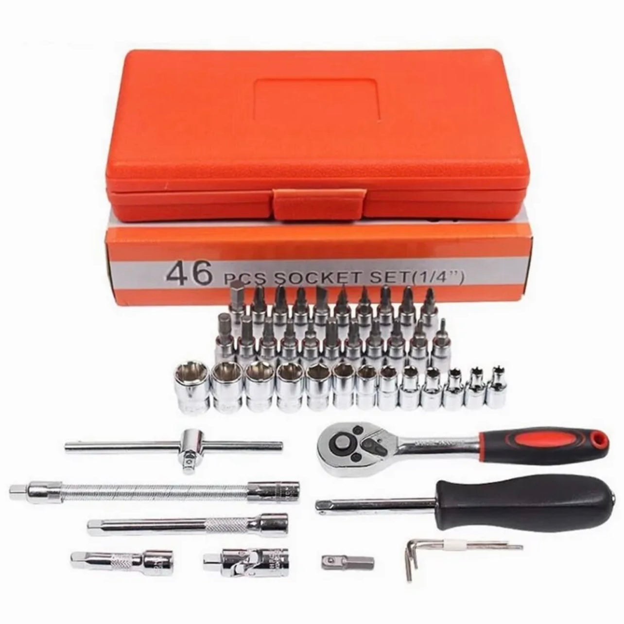 46pcs Socket Wrench Set CRV 1/4" Drive Metric Flexiable Extension Bar Truck Case