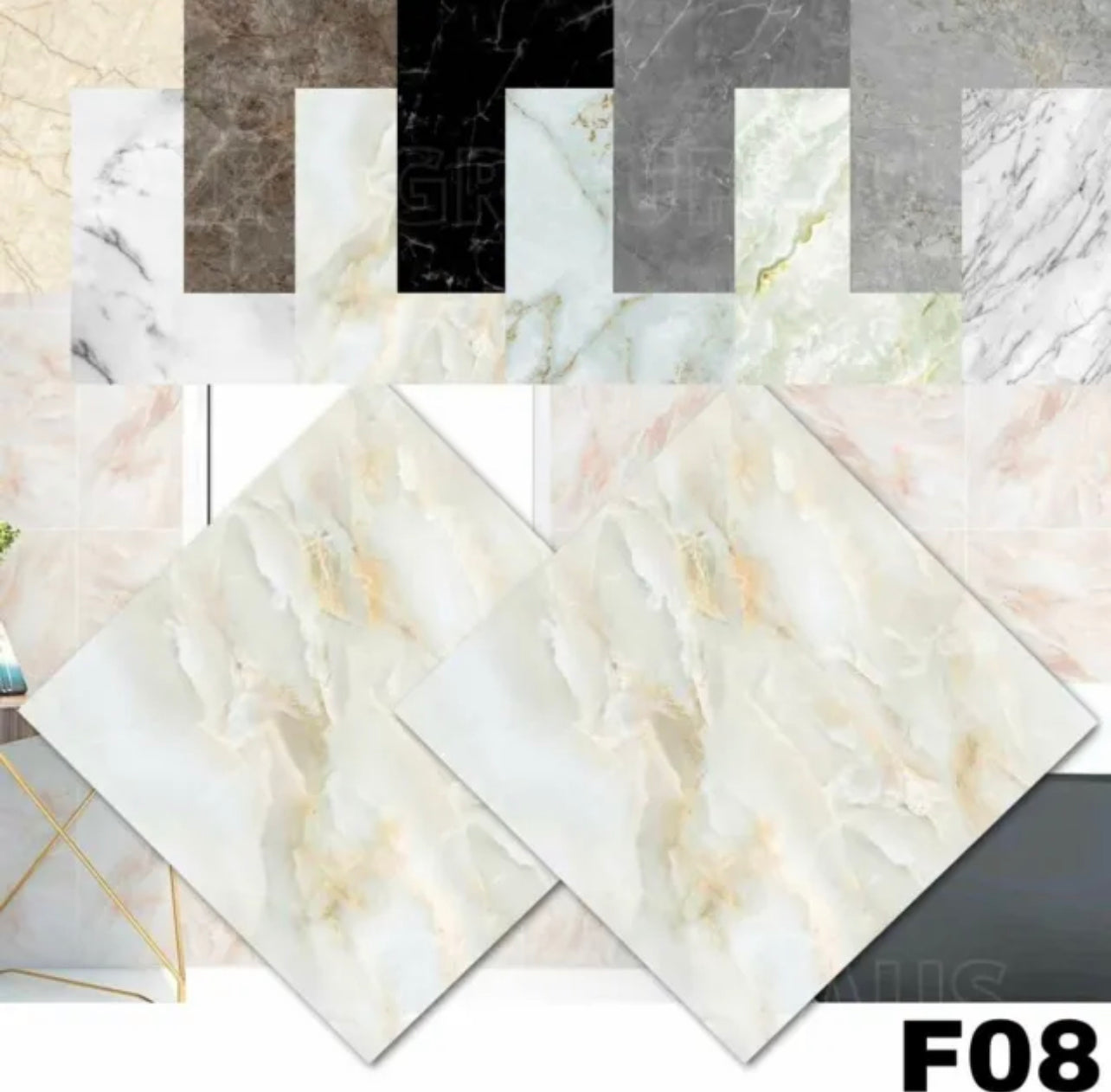 Marble Wall Floor Tile Stickers Waterproof Wallpaper Removable Bathroom Kitchen