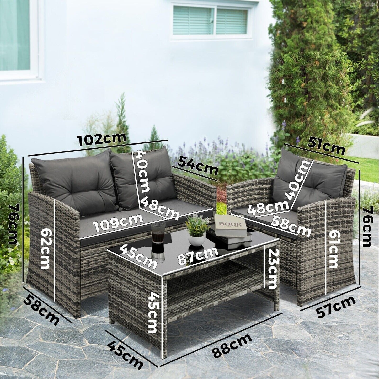 Gardeon 4 PCS Outdoor Furniture Setting Lounge Dining Set Wicker Garden Patio