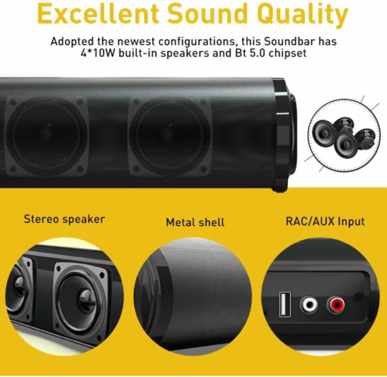 23" Wireless Bluetooth 5.0 Sound Bar Stereo Speaker System TV Theater Subwoofer