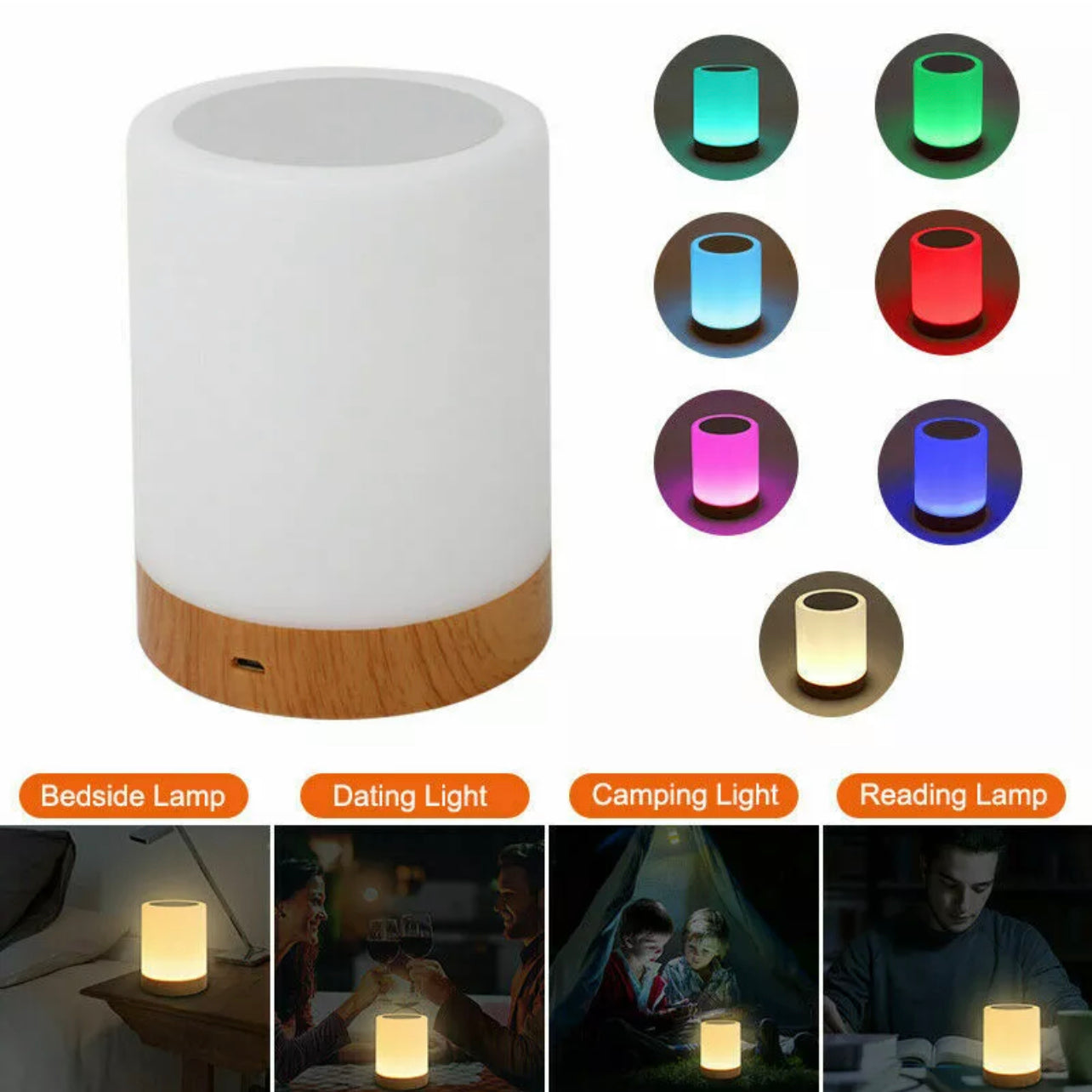 7 Color RGB Touch Night Light LED Lamp Mood Dimmable Bedside USB Rechargeable