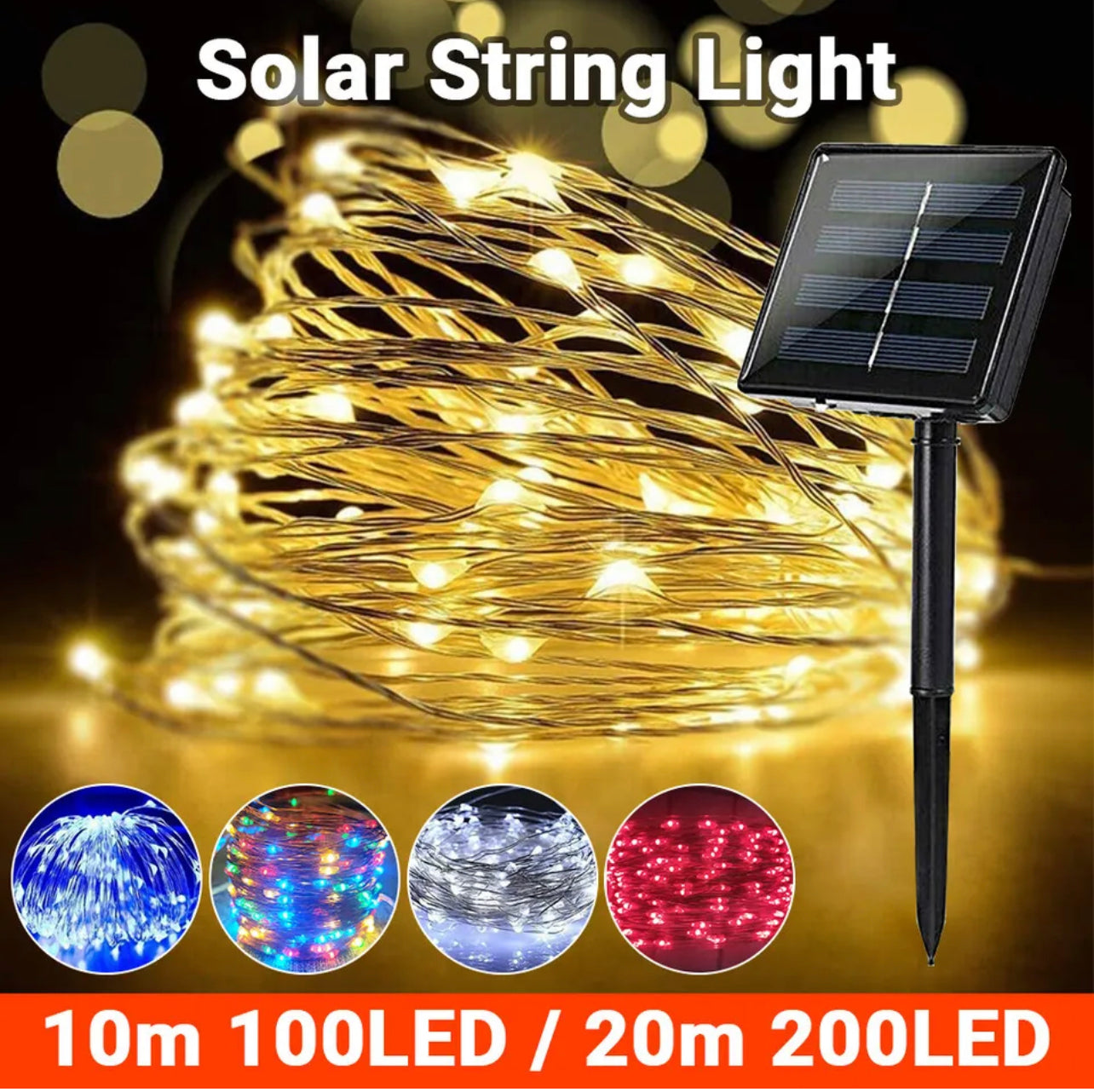 100/300LED Solar String Lights Fairy Garden Outdoor Christmas Party 2023