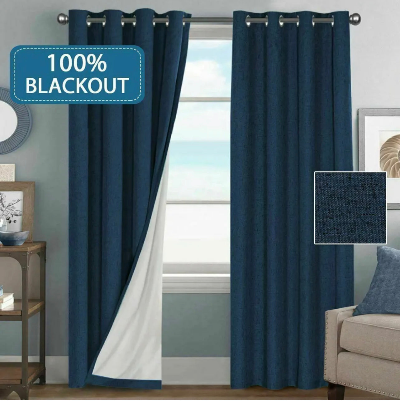 2x 100% Blackout Curtains Pair Rich Linen Textured Curtain Draperies for Bedroom