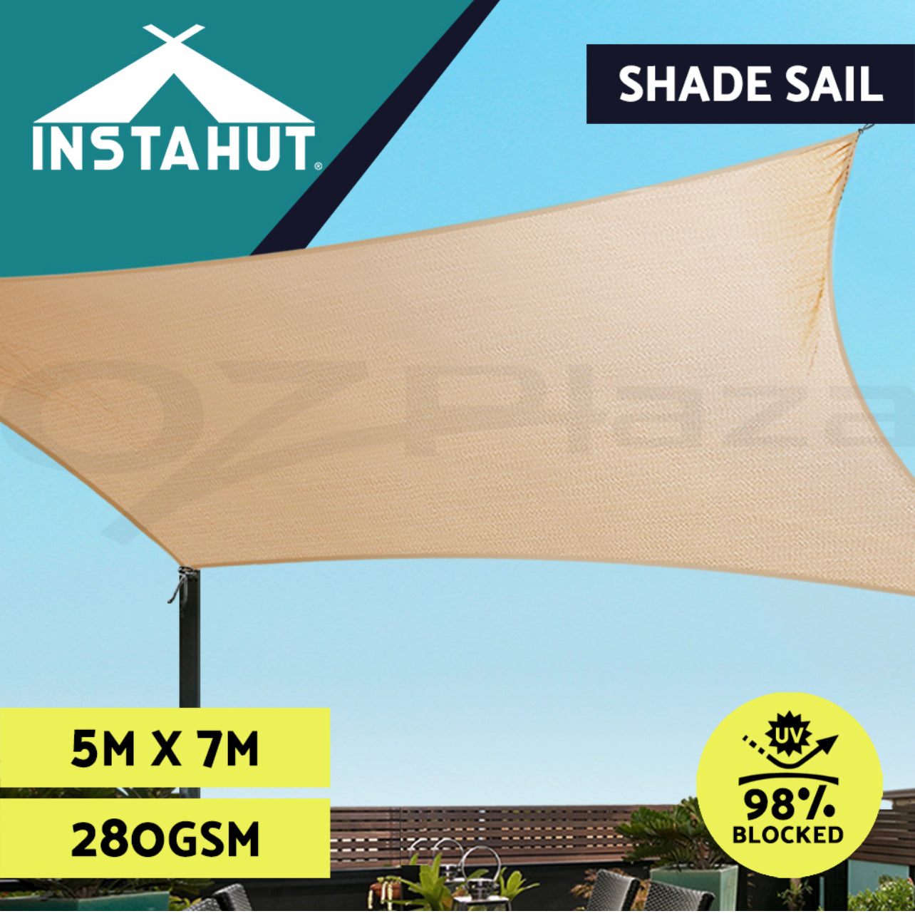 Instahut Shade Sail Cloth Rectangle Sun Awning Shadecloth Heavy Canopy 280gsm