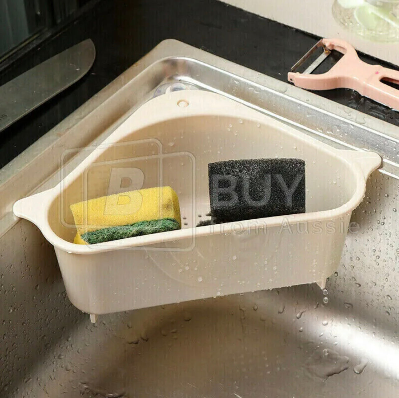 Triangle Sink Kitchen Storage Drain Basket Rack Shelf Holder Strainer Organizer +free filter bag