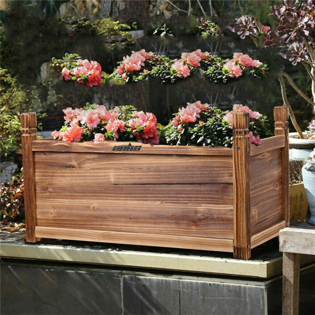 Outdoor Wooden Garden Raised Bed Flowers Herbs Pot Planter Box Porch Patio Decor