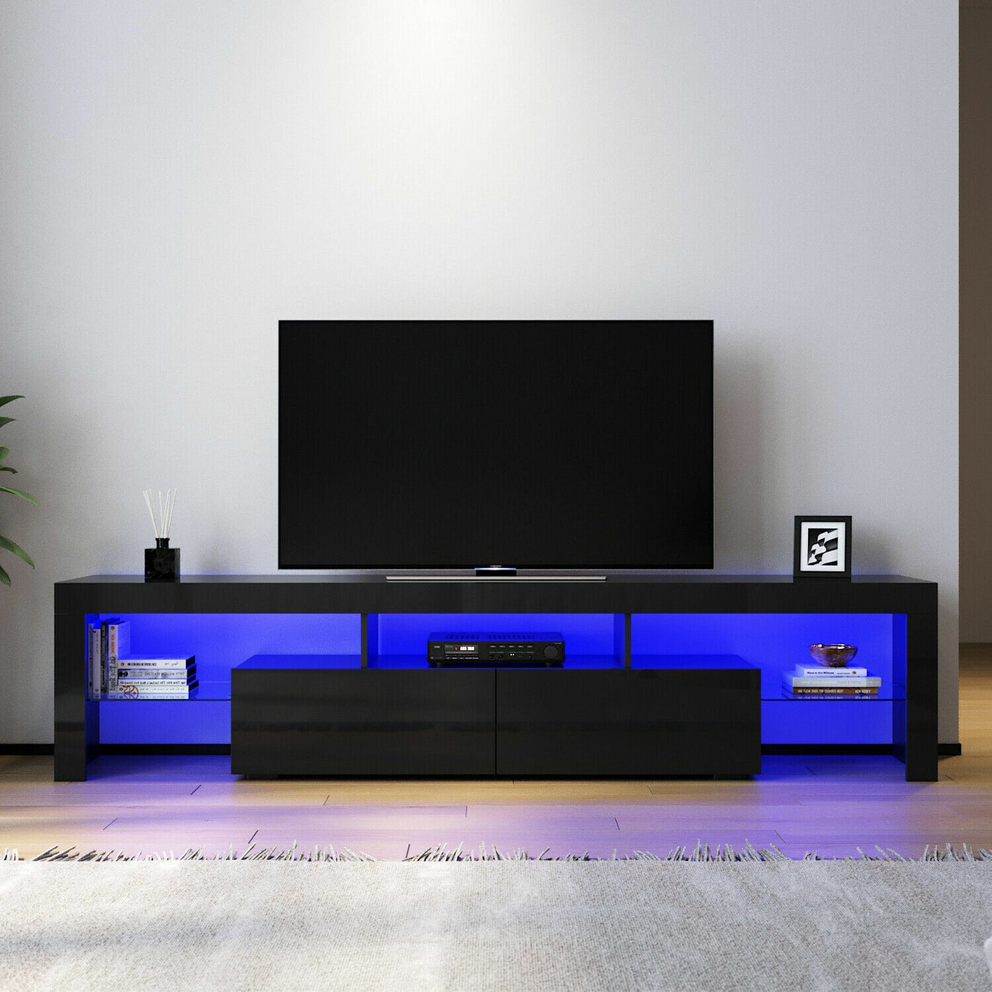 TV Cabinet Entertainment Unit Stand RGB LED Gloss Light Wood Storage Stand