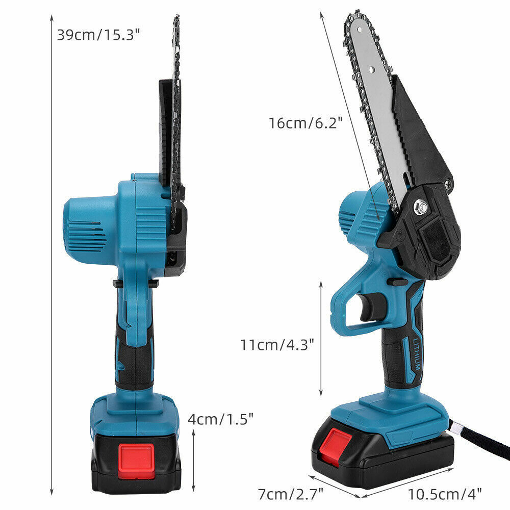 6" Rechargeable Electric Mini Cordless Chainsaw 1/2X Battery-Powered Wood Cutter