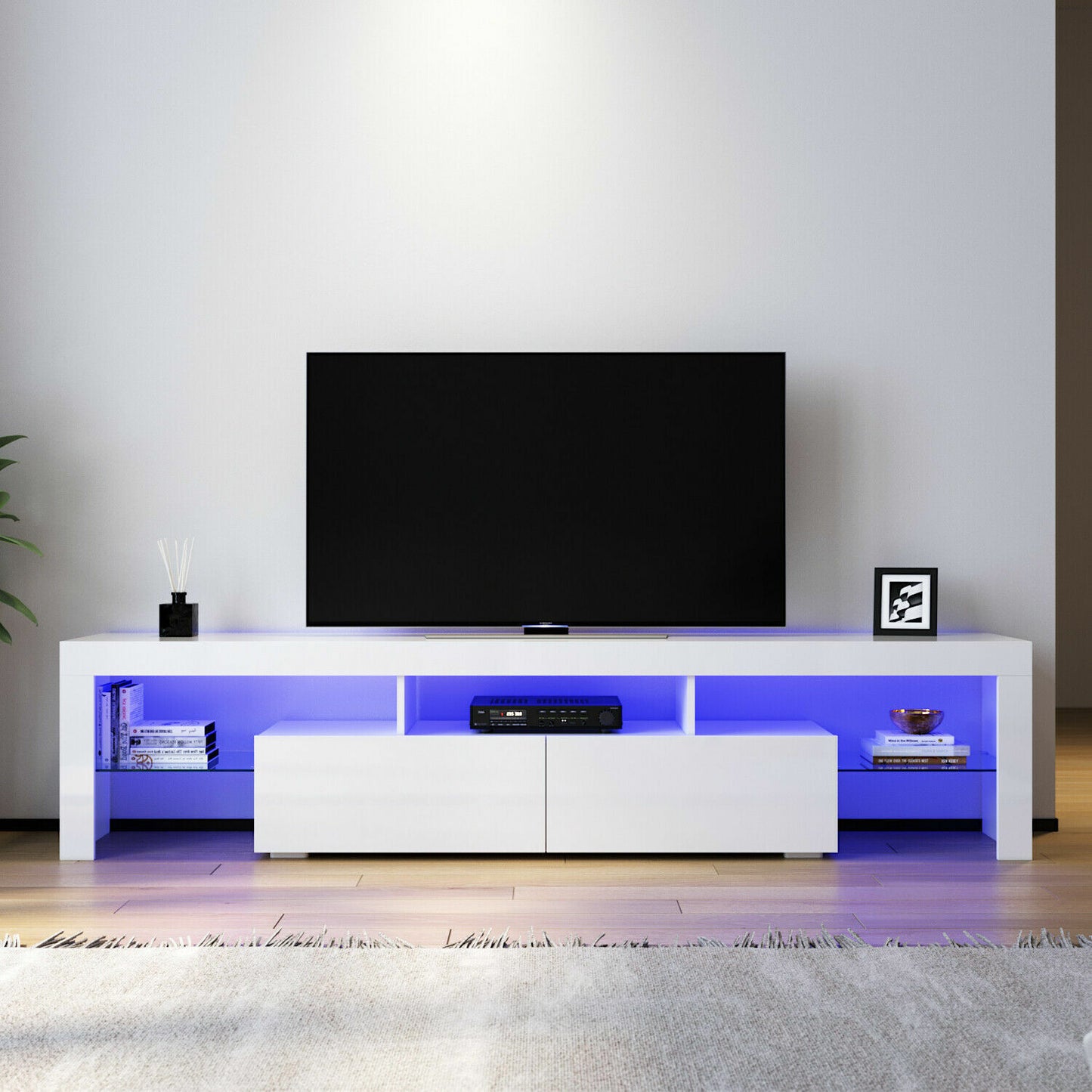 TV Cabinet Entertainment Unit Stand RGB LED Gloss Light Wood Storage Stand