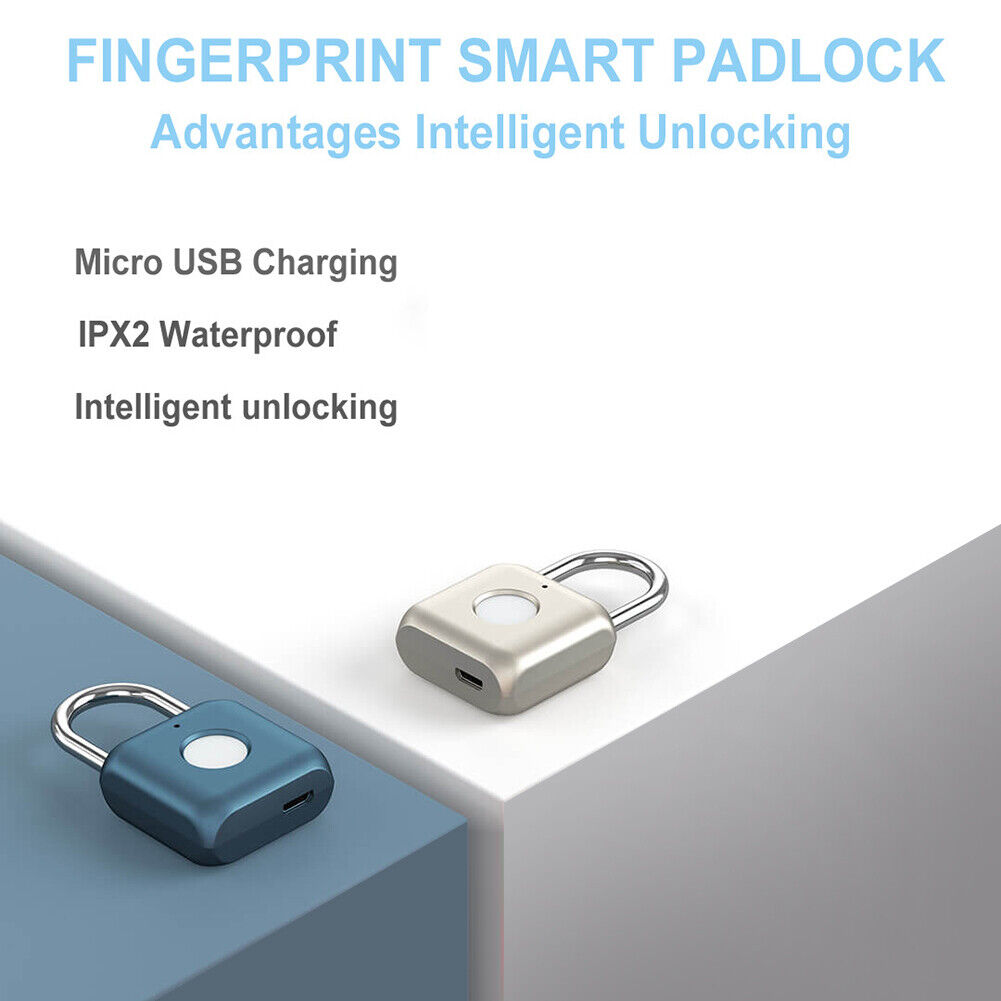 AU- Smart Fingerprint Door Lock USB Charging Portable Keyless Security Padlock