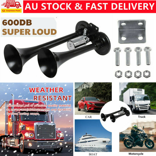 12/24V 600db Car Boat Truck Lorry Super Loud 2 Trumpet Air Horn AU