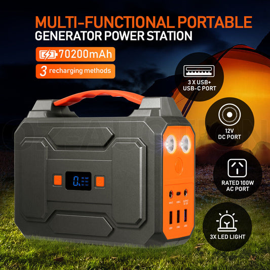 70200mAh Portable Generator 100W Solar Power Charging Station Battery Backup