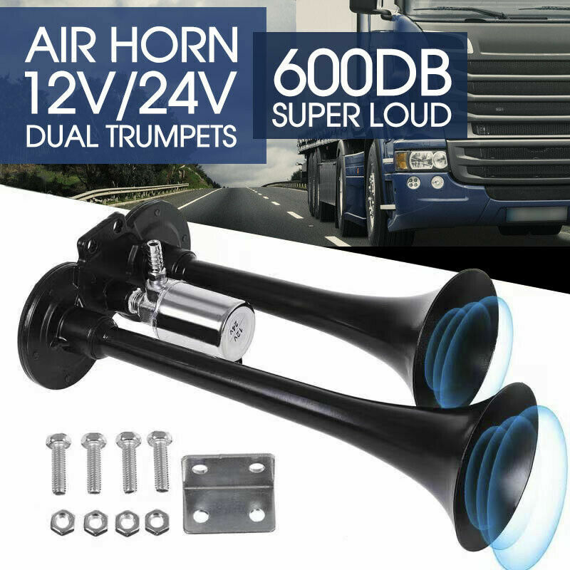 12/24V 600db Car Boat Truck Lorry Super Loud 2 Trumpet Air Horn AU