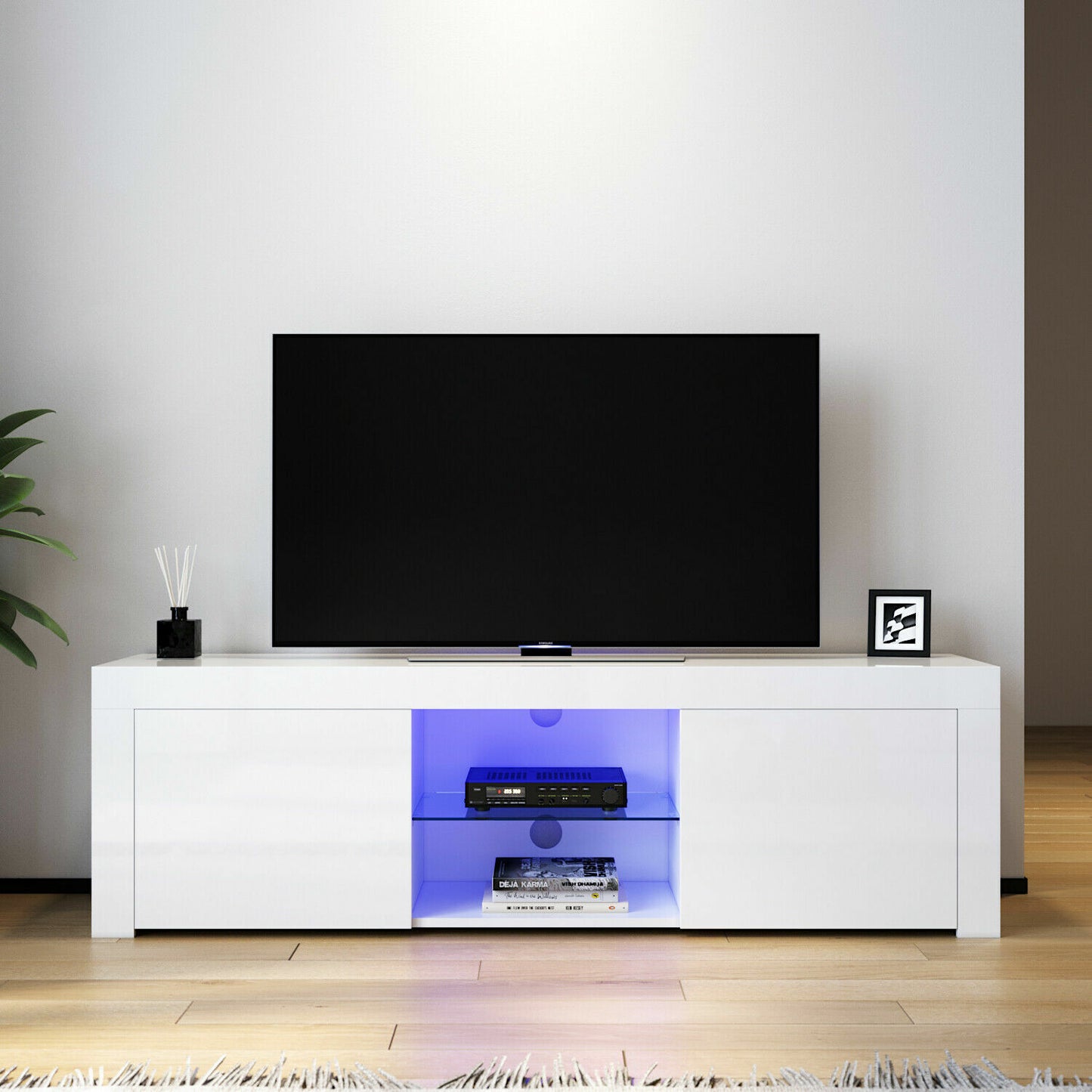 TV Cabinet Entertainment Unit Stand RGB LED Gloss Light Wood Storage Stand