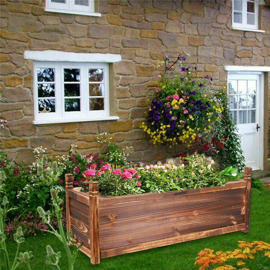 Outdoor Wooden Garden Raised Bed Flowers Herbs Pot Planter Box Porch Patio Decor