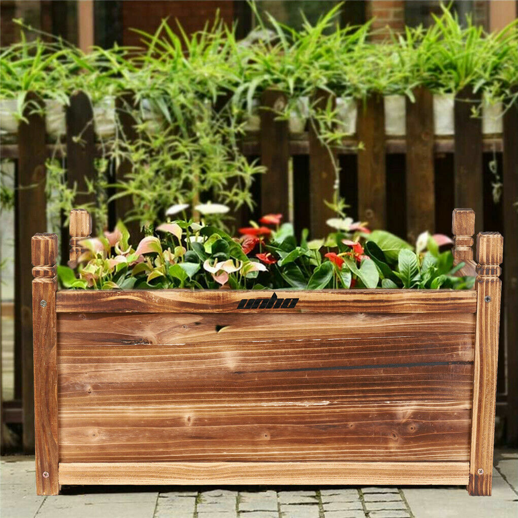 Outdoor Wooden Garden Raised Bed Flowers Herbs Pot Planter Box Porch Patio Decor