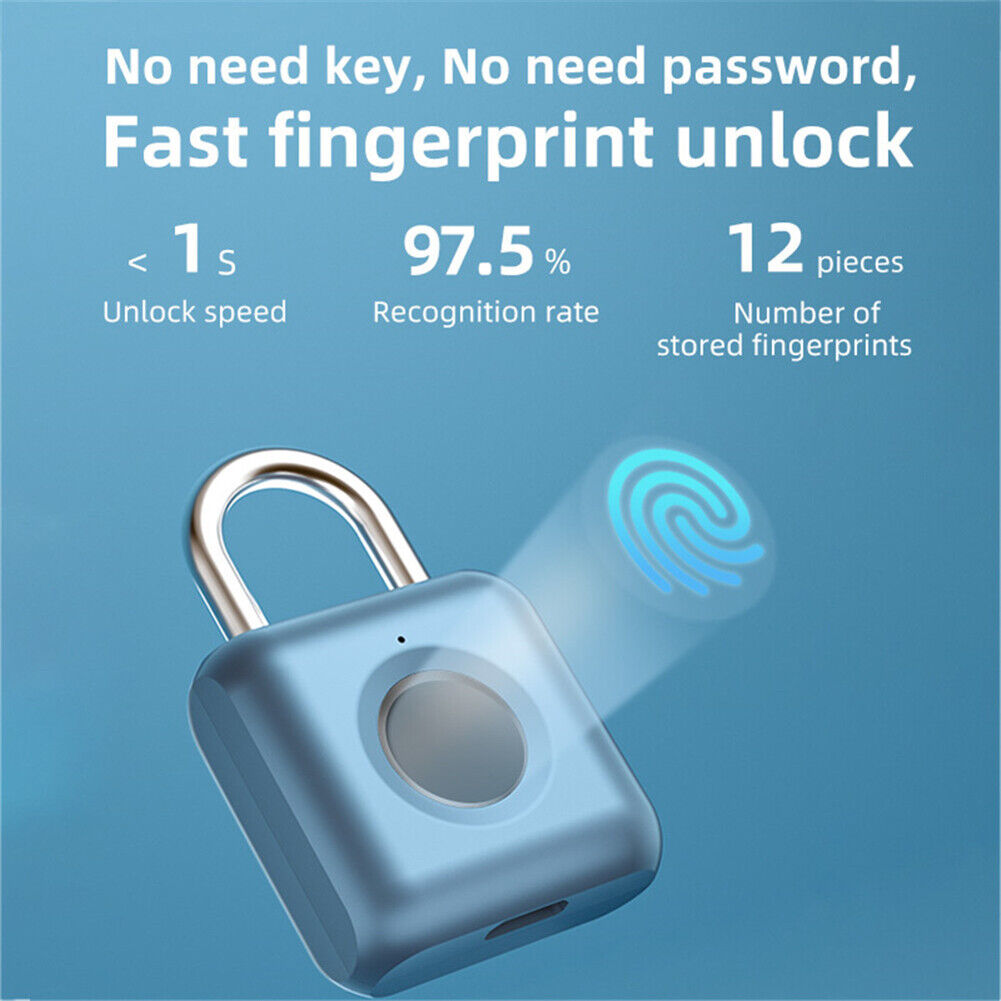 AU- Smart Fingerprint Door Lock USB Charging Portable Keyless Security Padlock